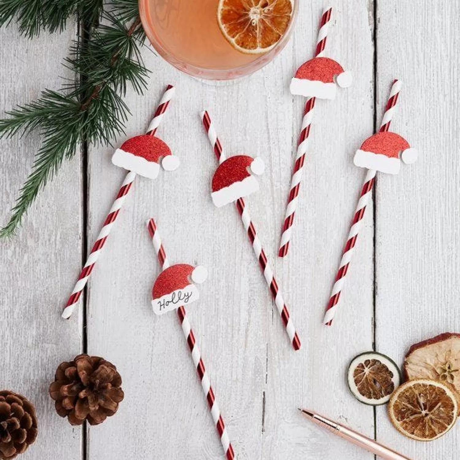 Santa Hat Red & White Stripe Paper Straws (20Pk)<Party Delights Online