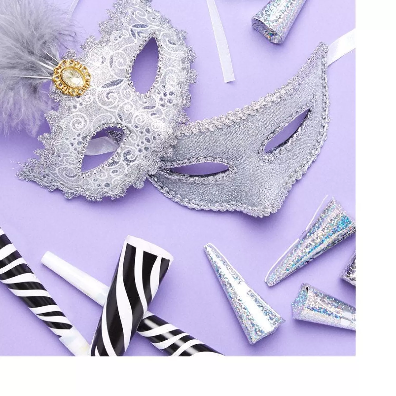 Flash Sale Party Delights Silver And Feather Masquerade Masks For Couples