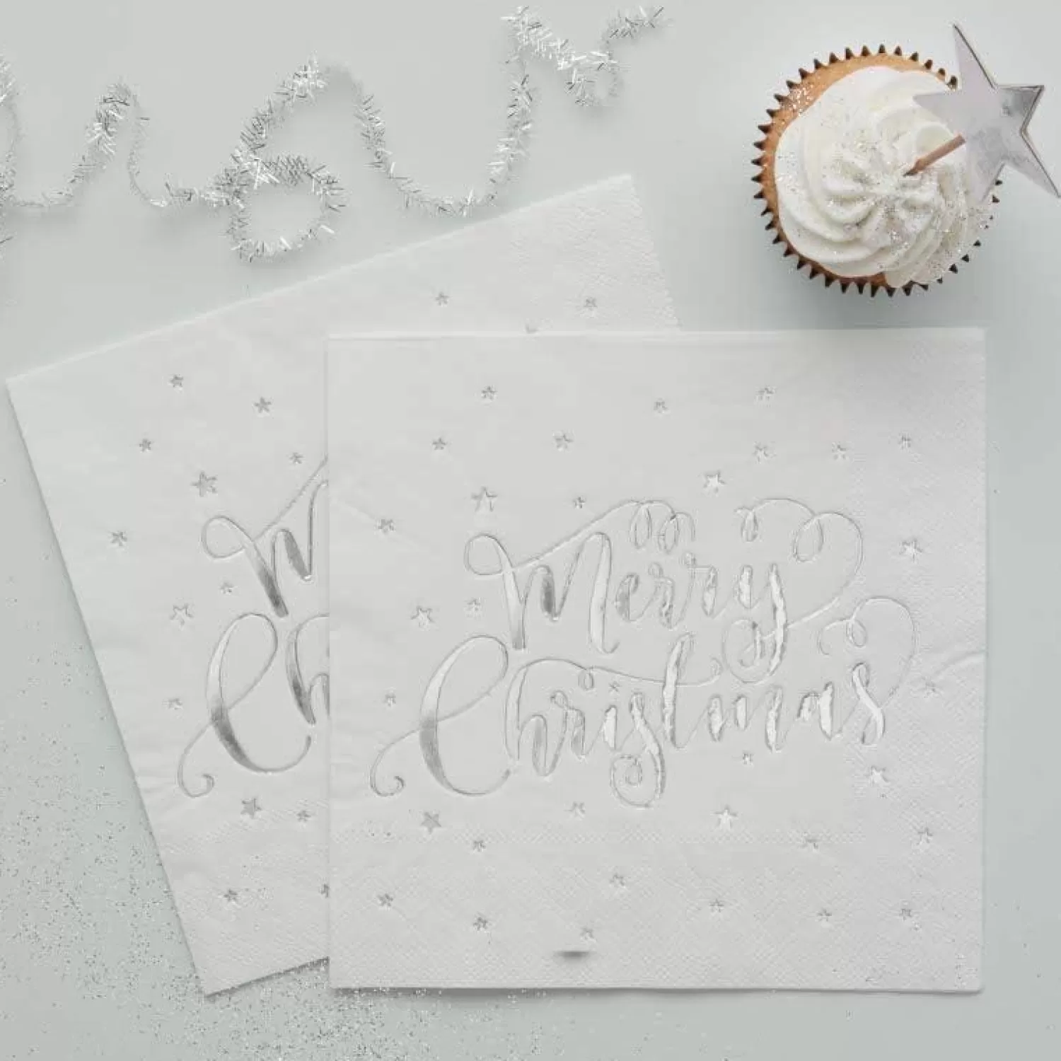 Silver Foiled Merry Christmas Paper Napkin - 33Cm (20Pk)<Party Delights Flash Sale