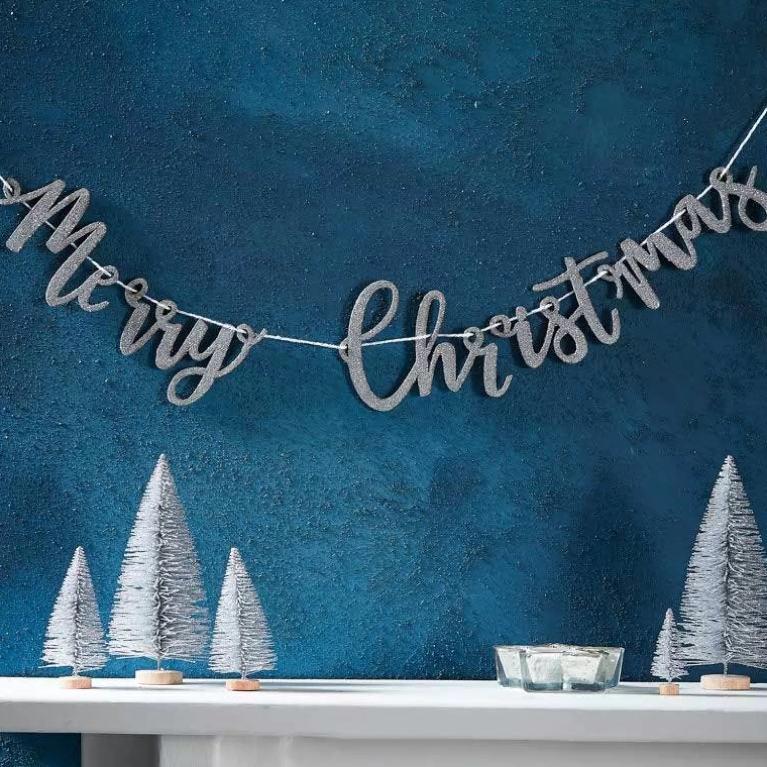 Silver Glitter Merry Christmas Wooden Banner - 1M<Party Delights Fashion