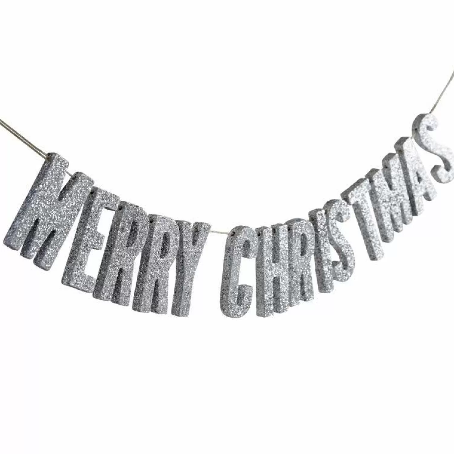 Fashion Party Delights Silver Glitter Merry Christmas Wooden Bunting - 70Cm