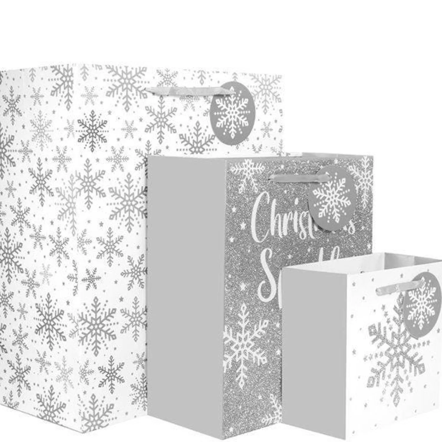 Silver Glitter Snowflake Gift Bag Set (3Pk)<Party Delights Cheap