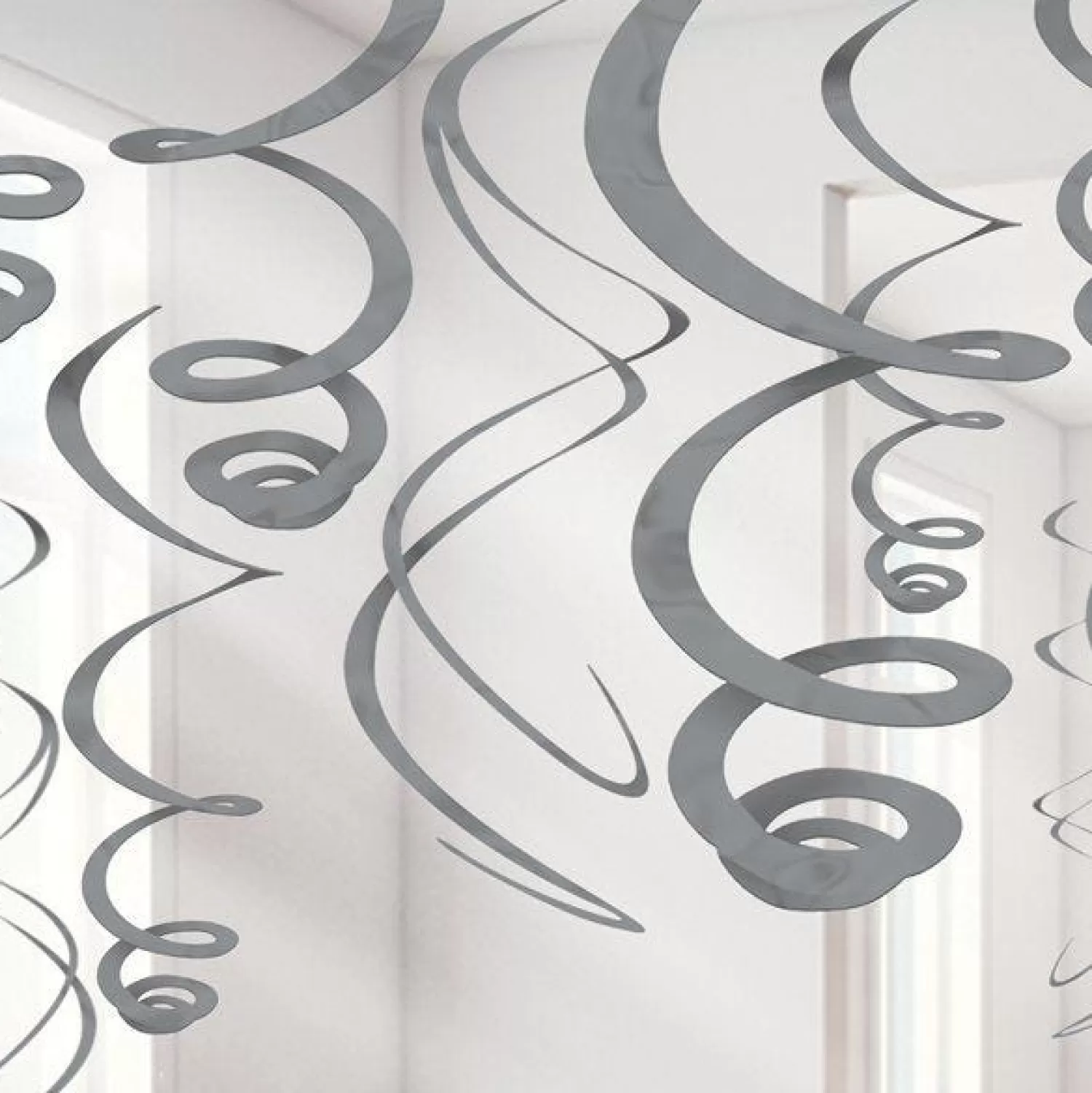 Hot Party Delights Silver Hanging Swirls Decoration - 55Cm (12Pk)