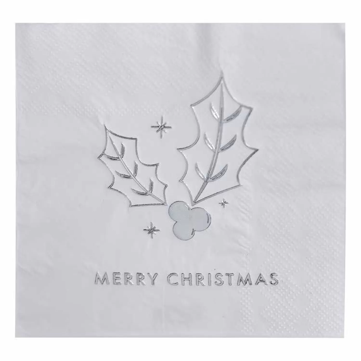 Silver Holly Merry Christmas Paper Napkins - 25Cm (16Pk)<Party Delights Best