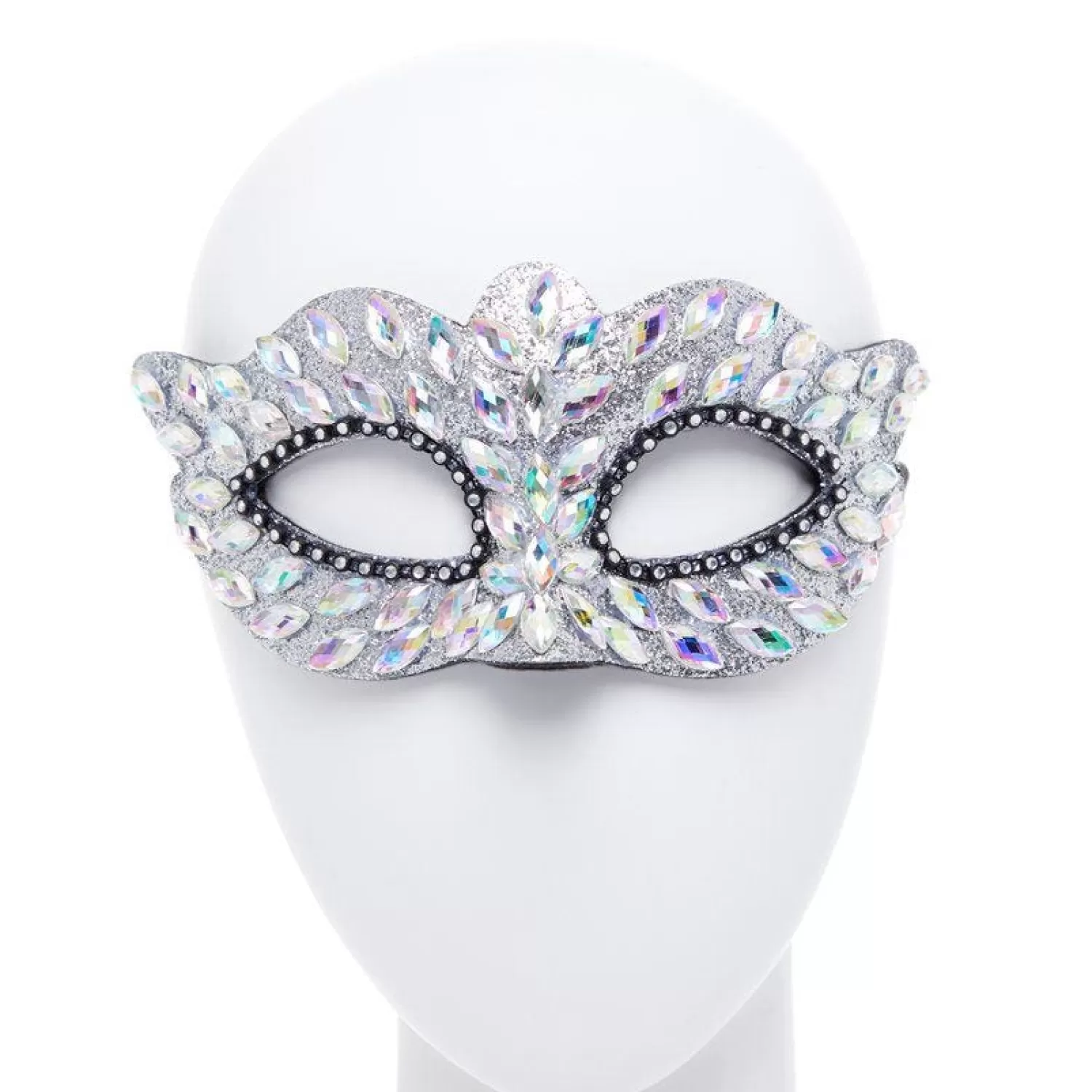 Online Party Delights Silver Masquerade Mask With Gems & Rhinestones