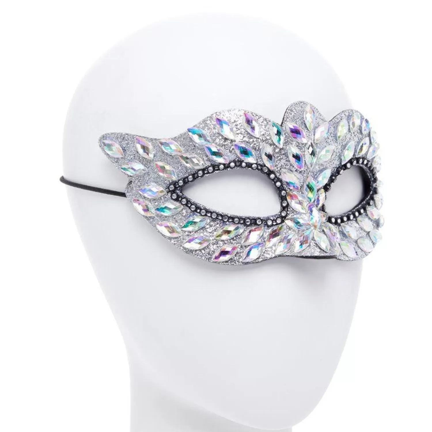 Online Party Delights Silver Masquerade Mask With Gems & Rhinestones