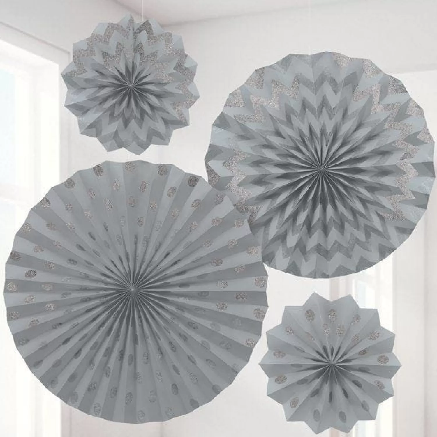 Fashion Party Delights Silver Paper Glitter Fan Decorations (4Pk)