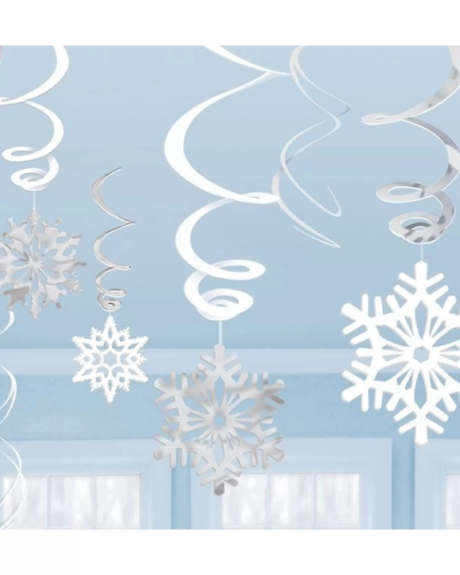 Silver Snowflake Hanging Swirls - 60Cm (12Pk)<Party Delights Fashion