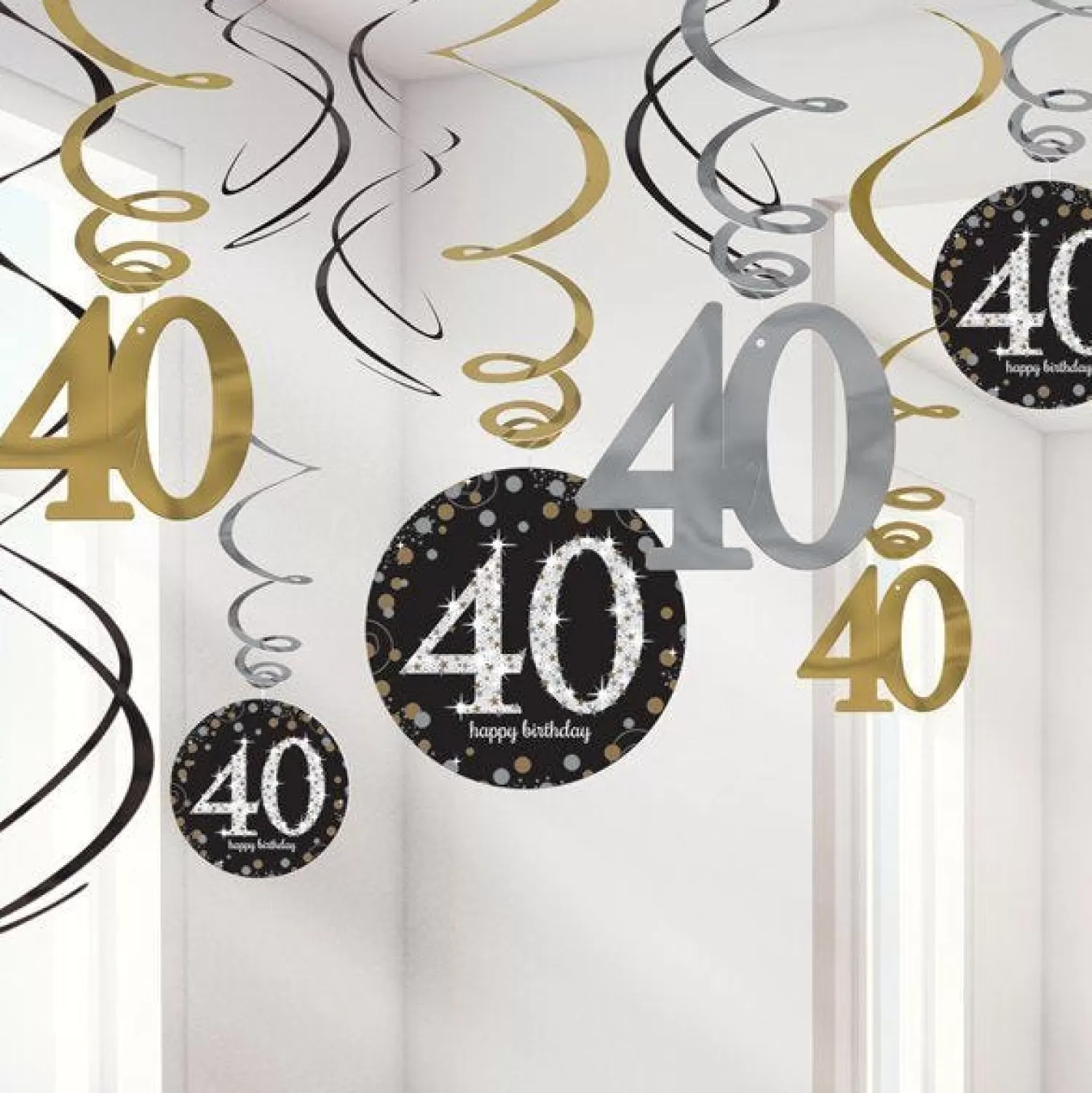 Best Sale Party Delights Sparkling Celebration 40Th Birthday Hanging Swirls - 45Cm (12Pk)