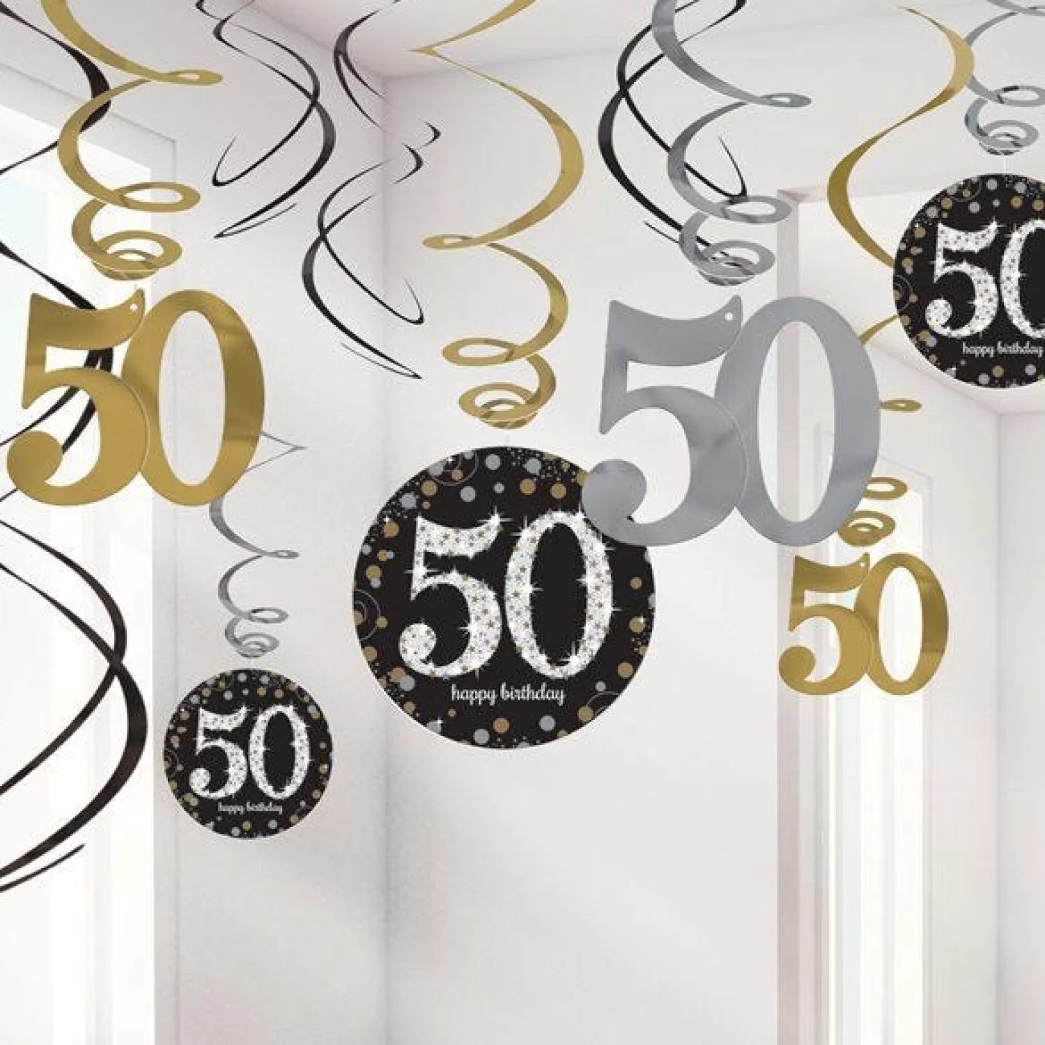 Shop Party Delights Sparkling Celebration 50Th Birthday Hanging Swirls - 45Cm (12Pk)