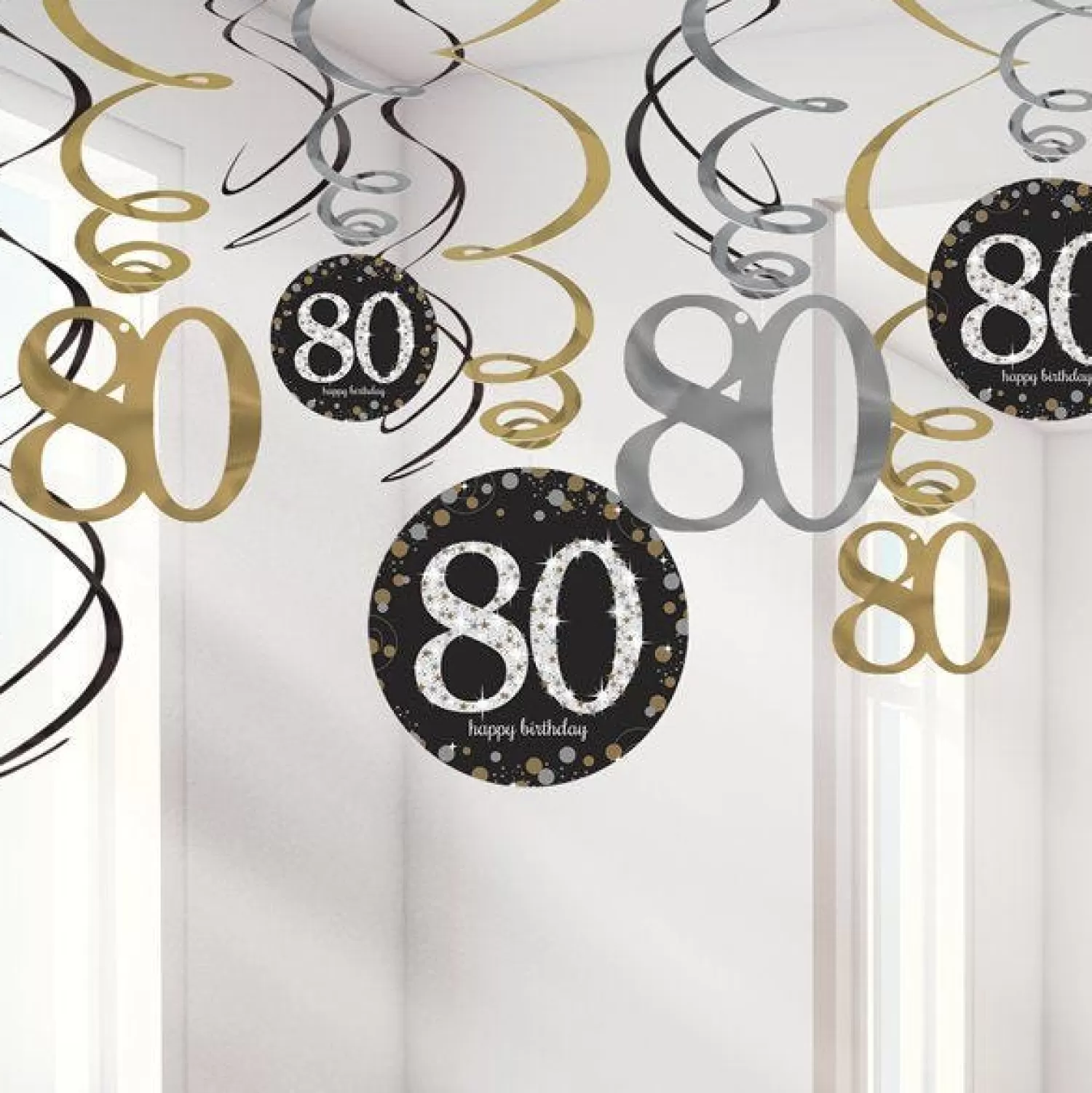 Flash Sale Party Delights Sparkling Celebration 80Th Birthday Hanging Swirls - 45Cm (12Pk)