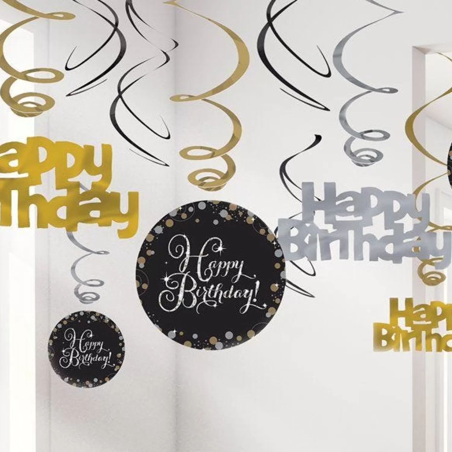 Store Party Delights Sparkling Celebration Happy Birthday Hanging Swirls - 45Cm (12Pk)