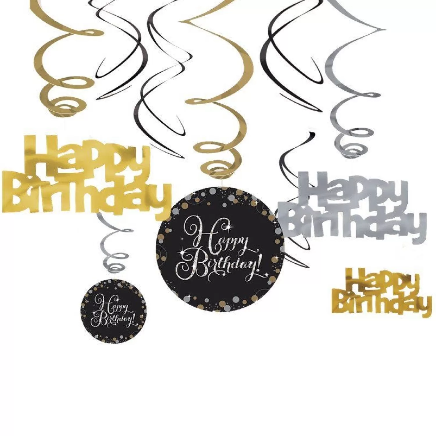 Store Party Delights Sparkling Celebration Happy Birthday Hanging Swirls - 45Cm (12Pk)