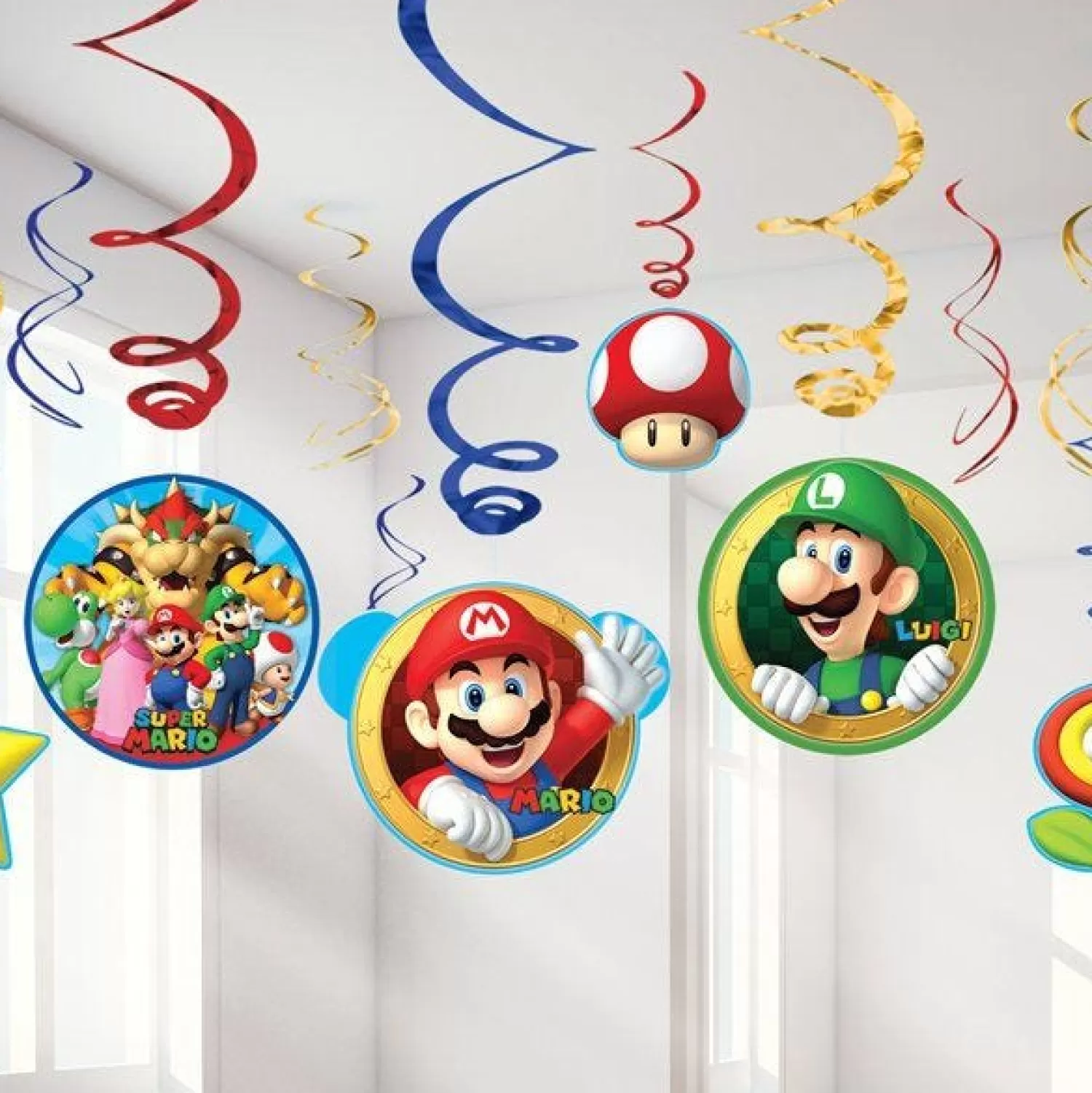 Clearance Party Delights Super Mario Hanging Swirls (12Pk)