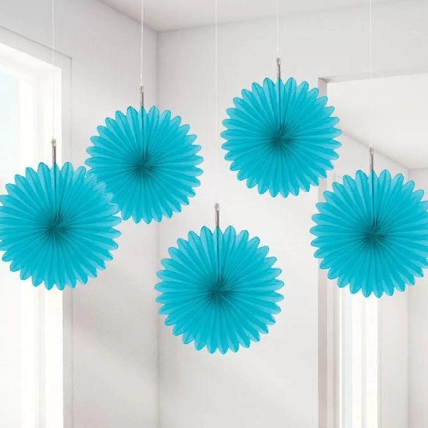 Discount Party Delights Turquoise Paper Fan Decorations - 15Cm (5Pk)