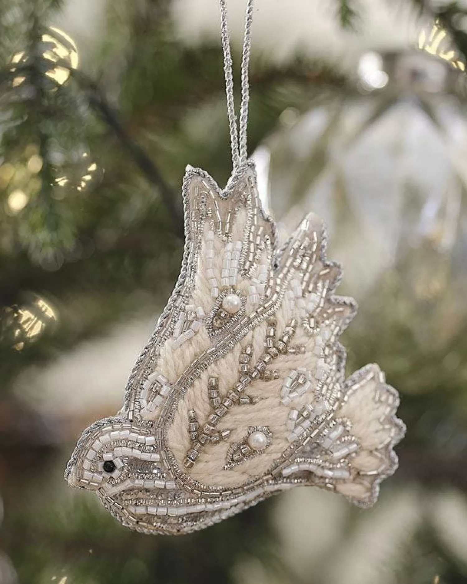 Turtle Dove Velvet Embroidered Tree Decoration<Party Delights Hot