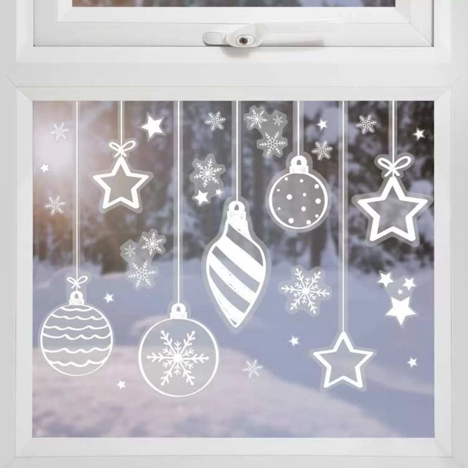 White Bauble, Star & Snowflake Christmas Window Sticker Sheets (3Pk)<Party Delights Best