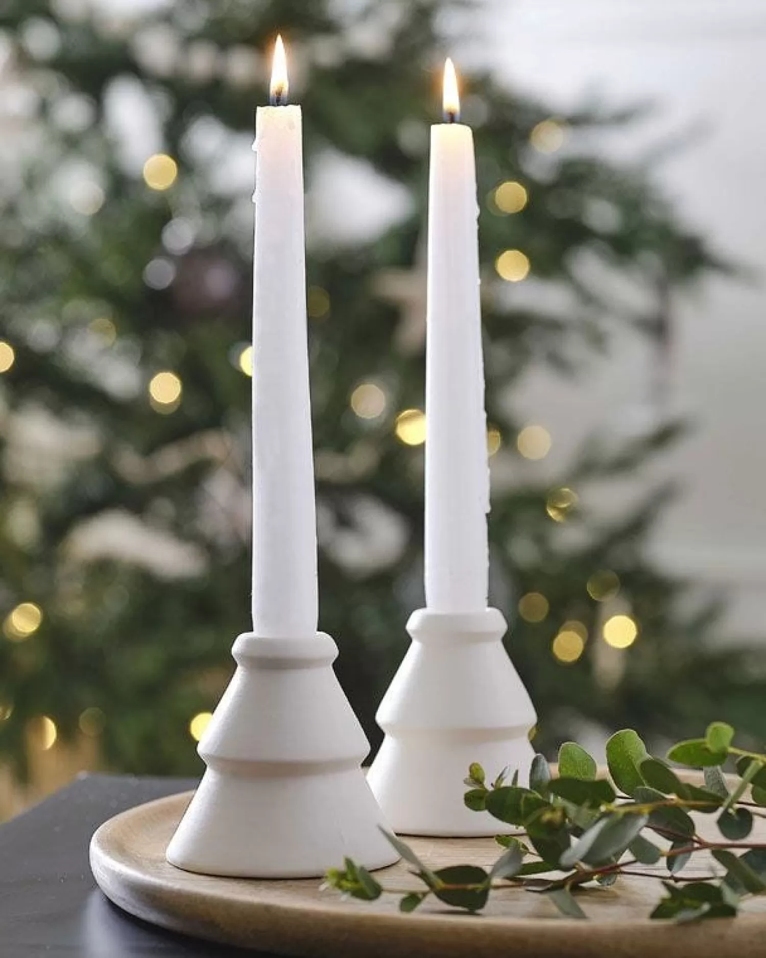 White Ceramic Tree Shaped Candle Holders (2Pk)<Party Delights Cheap