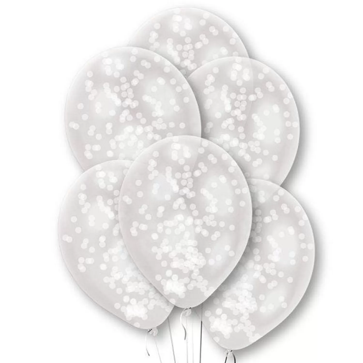 White Confetti Clear Latex Balloons - 11" (6Pk)<Party Delights Online