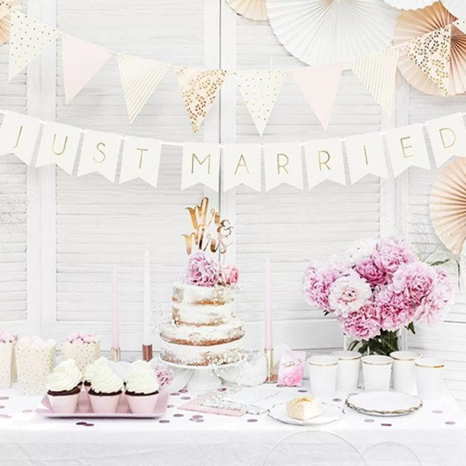 Discount Party Delights White Just Married Bunting - 1.5M