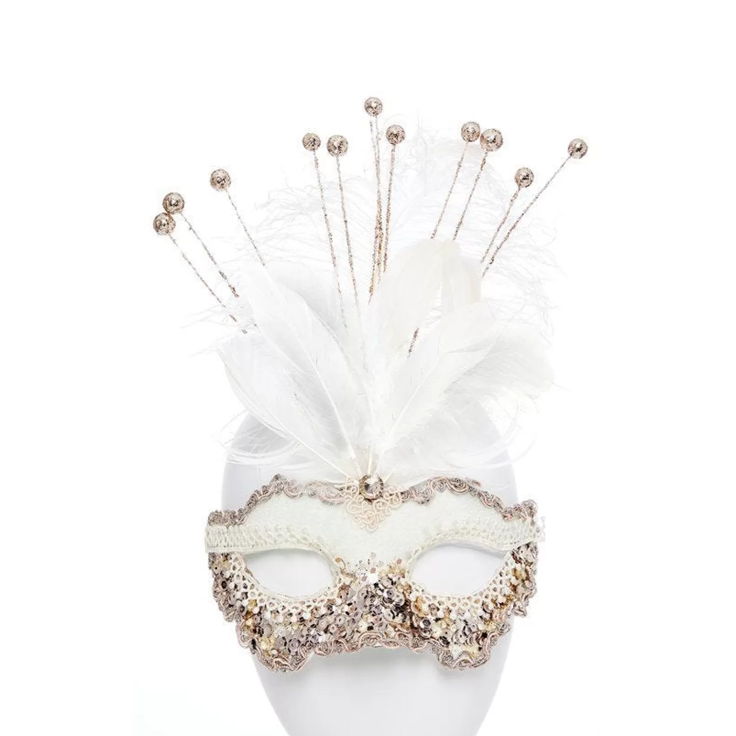 Best Sale Party Delights White Masquerade Mask With Sequins, Glitter & Feathers