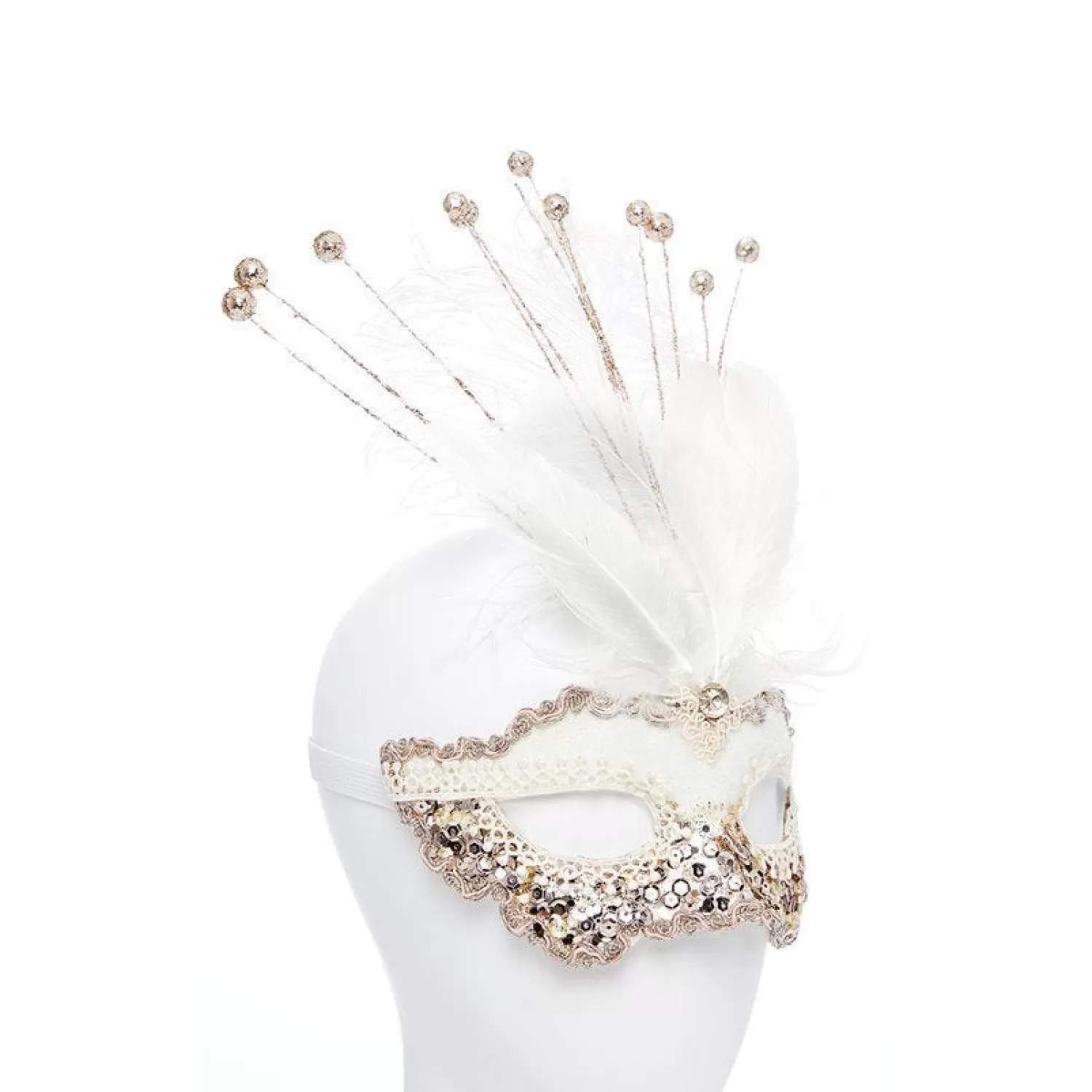 Best Sale Party Delights White Masquerade Mask With Sequins, Glitter & Feathers