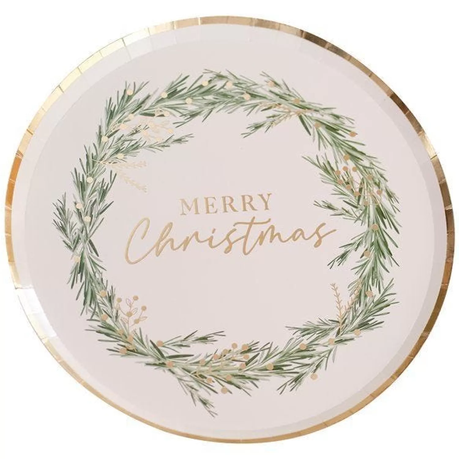 White Merry Christmas Wreath Paper Plates - 24Cm (8Pk)<Party Delights Online