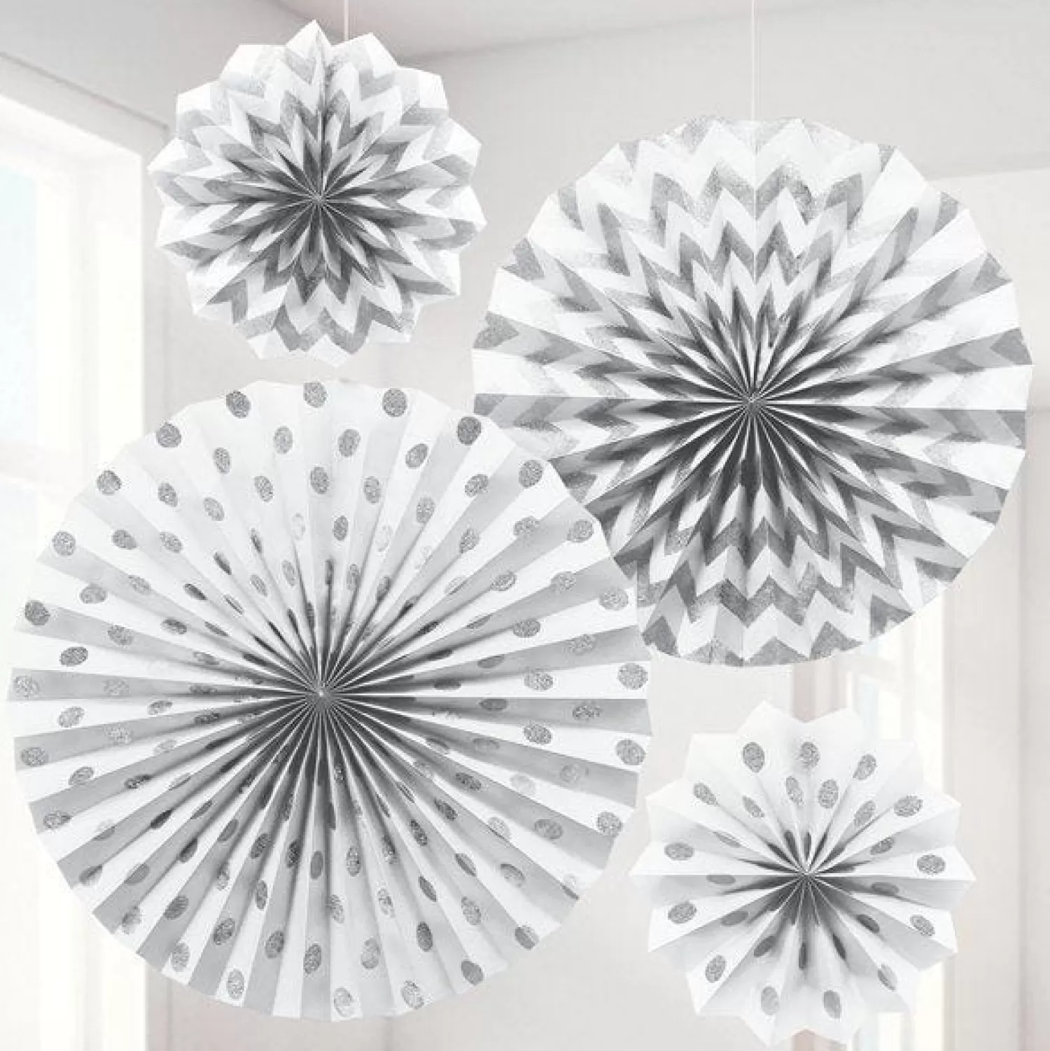 Sale Party Delights White Paper Glitter Fan Decorations (4Pk)