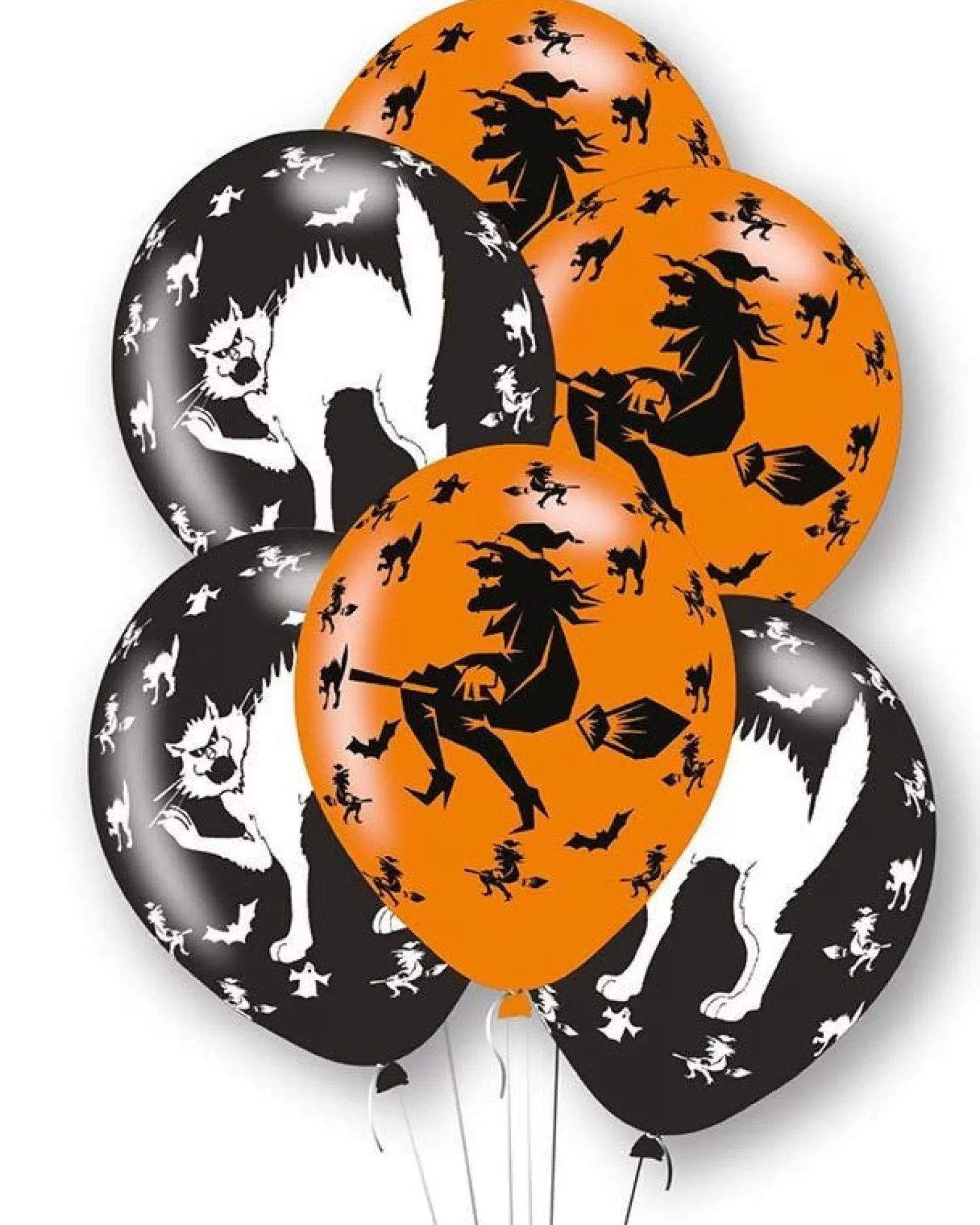 Witches & Cats Print Balloons - 11" Latex (6Pk)<Party Delights Online