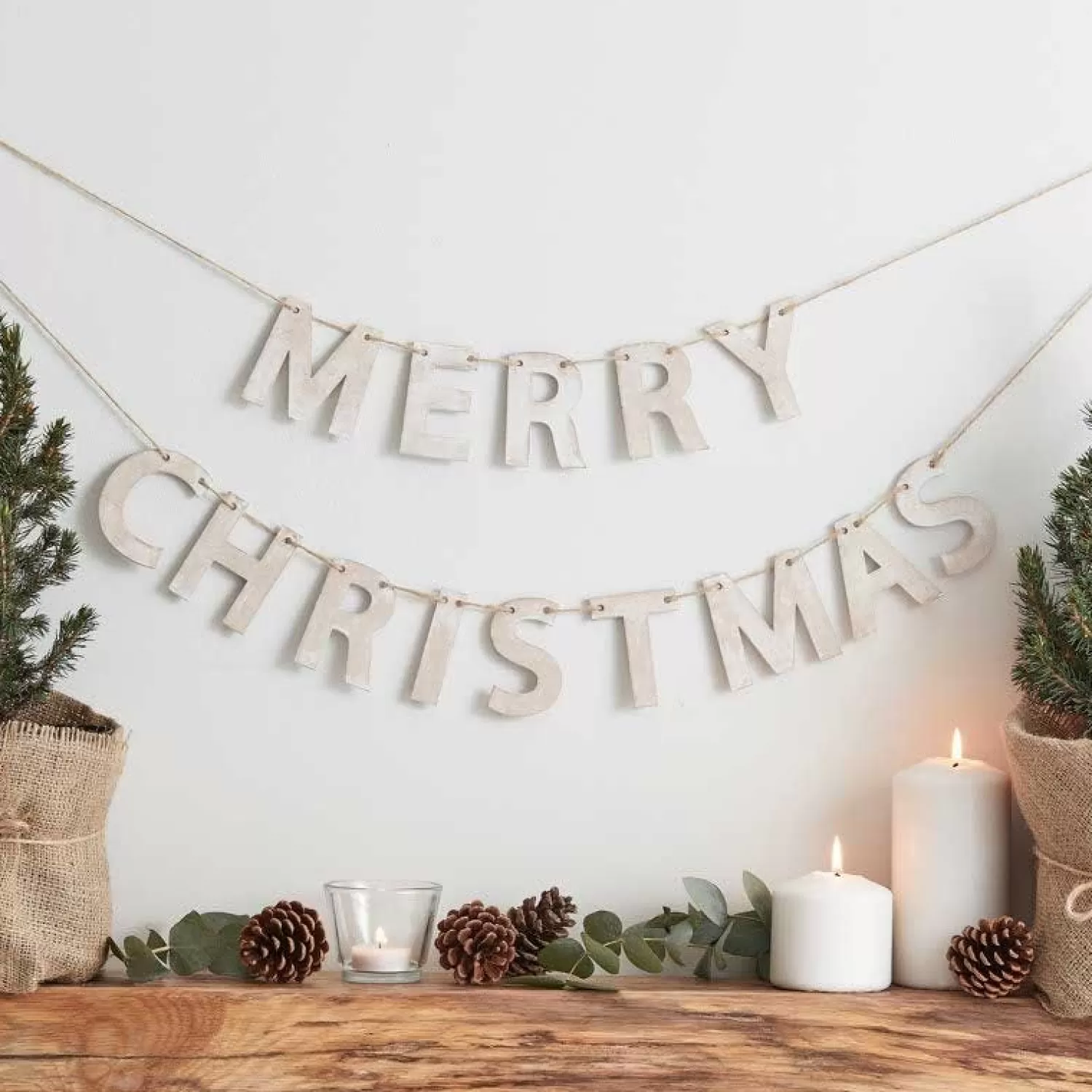 Wooden Merry Christmas Banner - 1.5M<Party Delights Flash Sale